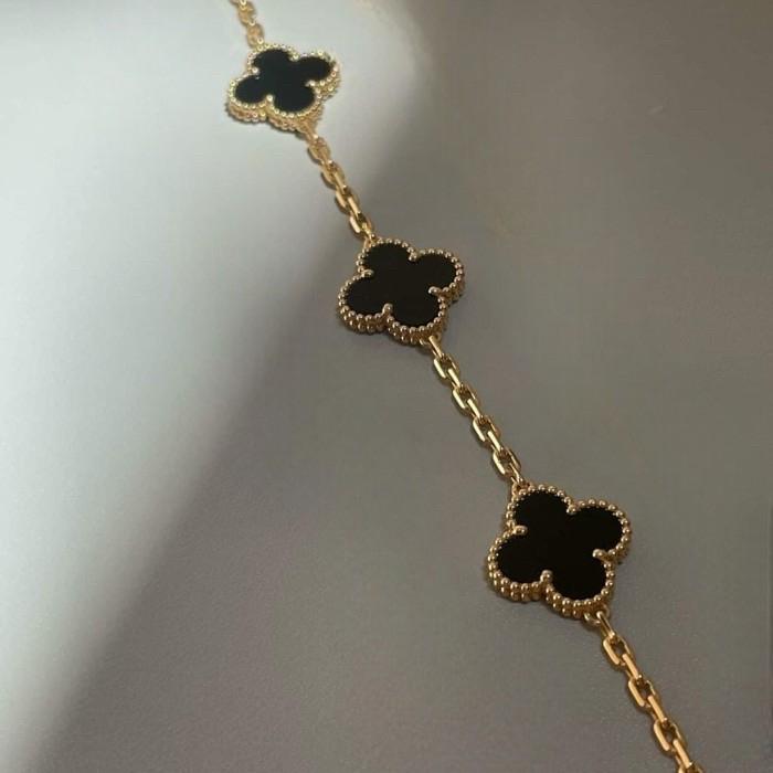 Black Onyx Clover Alhambra Bracelet 18K Gold/Gelang Emas Onix Fashion Diamond Jewelry-486GBD5000LS-HT
