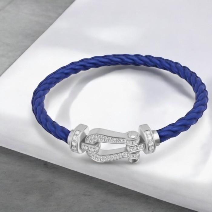 Horseshoe diamond bangle blue gelang tali emas berlian tapal kuda 18k steel rope-Diamond Jewelry