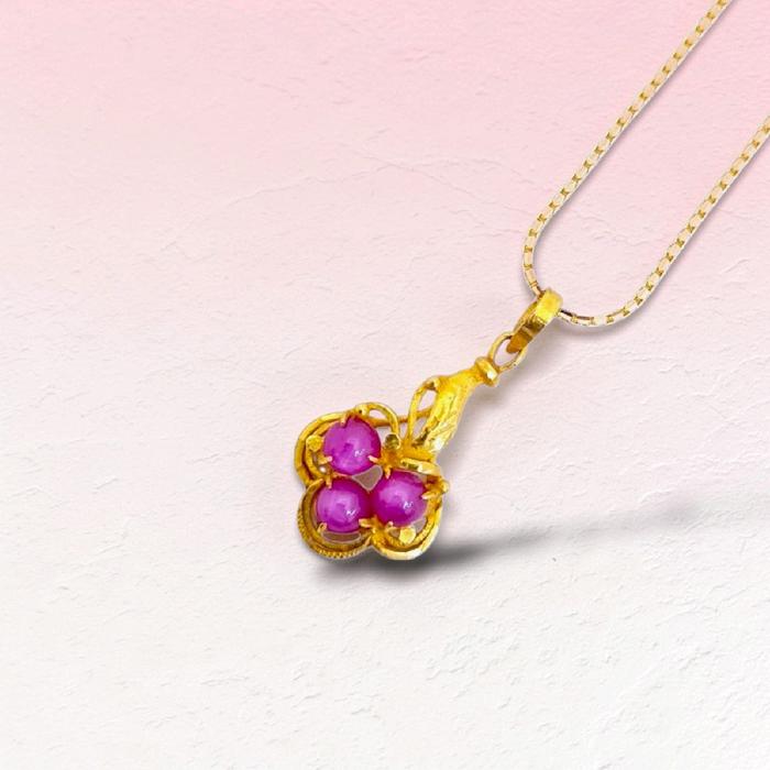 Three Pink Ruby Pendants 23K / Liontin 3 Ping Ruby 23K / Diamond Jewelry / 218LMSWP2