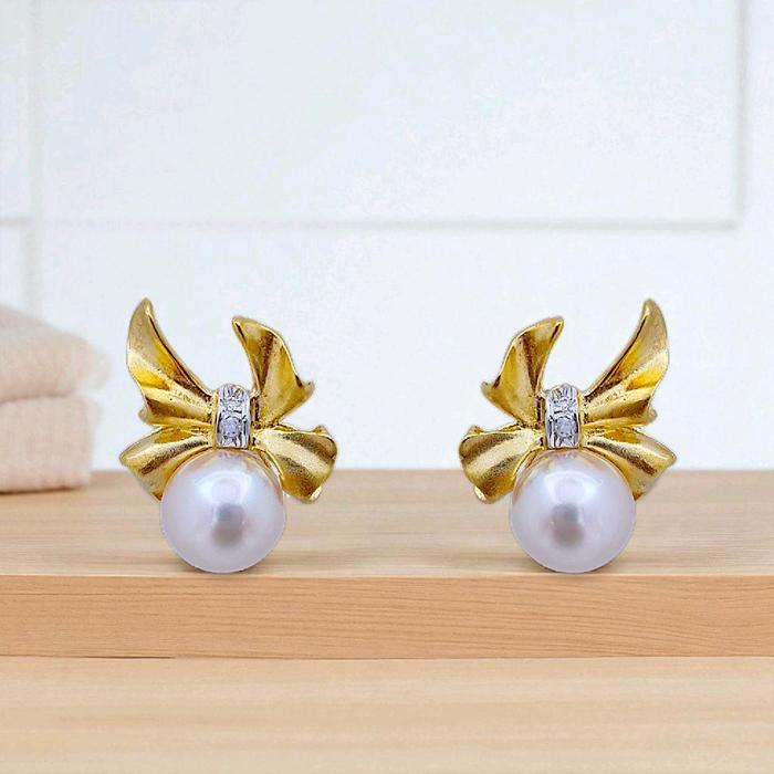 Ribbon Pearl Diamond Earring 18K / Diamond Jewelry 42AMGT1100WP