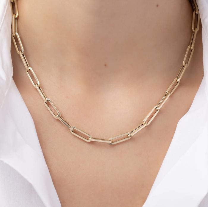 Paper clip 18K gold necklace Diamond Jewelry