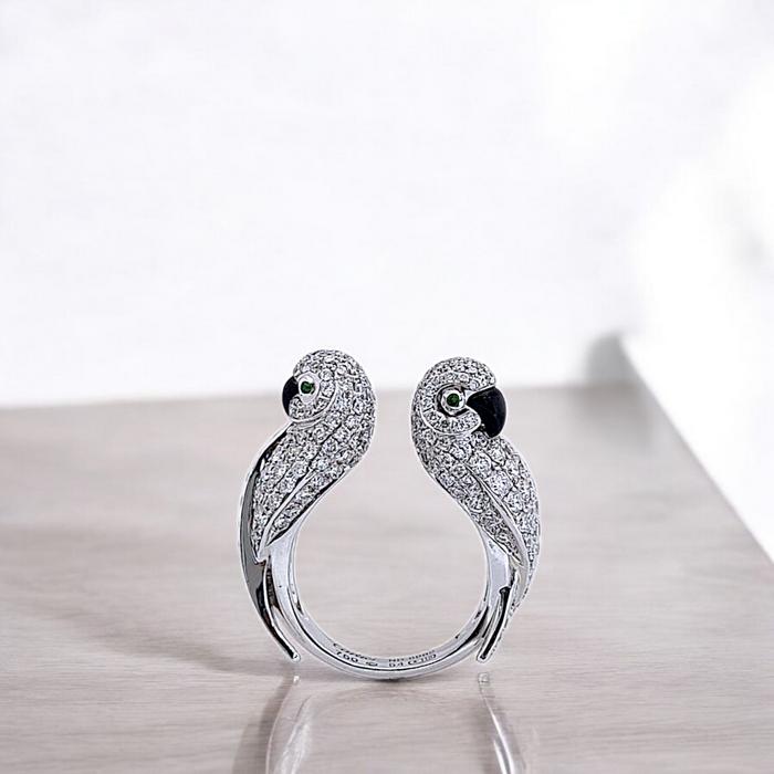 Love Bird Diamond Ring emerald onyx white gold 18K Diamond Jewelry