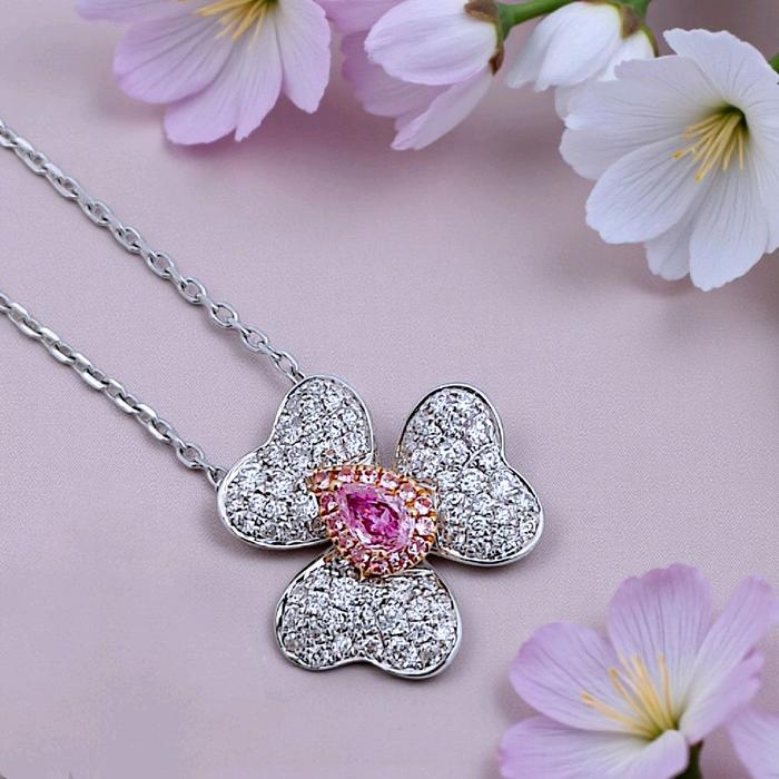 Pink Flower Diamond Necklace 18K / Kalung Berlian Bunga Pink 18K / Diamond Jewelry 398KB830BMLS-HT