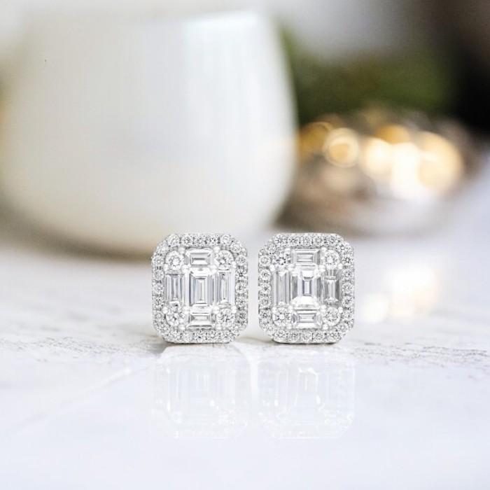 Baguette round diamond Earring 18k-Diamond Jewelry