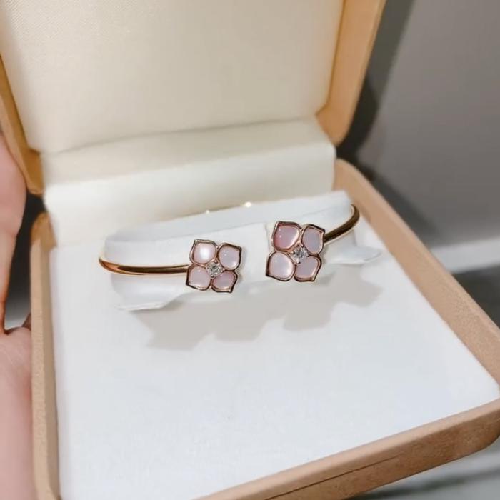 Pink opal double flora petal 18k chp -Diamond Jewelry