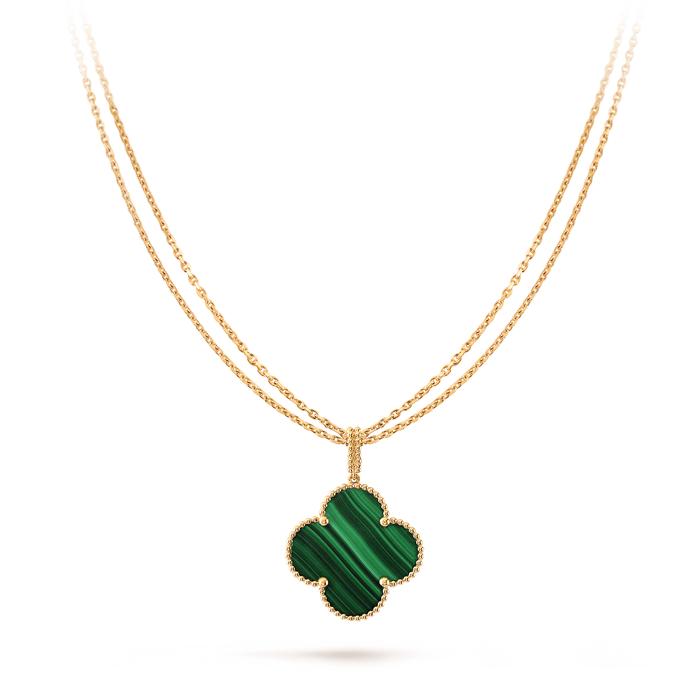 Vca Green Malachite Magic pendant necklace 18K gold -Diamond Jewelry