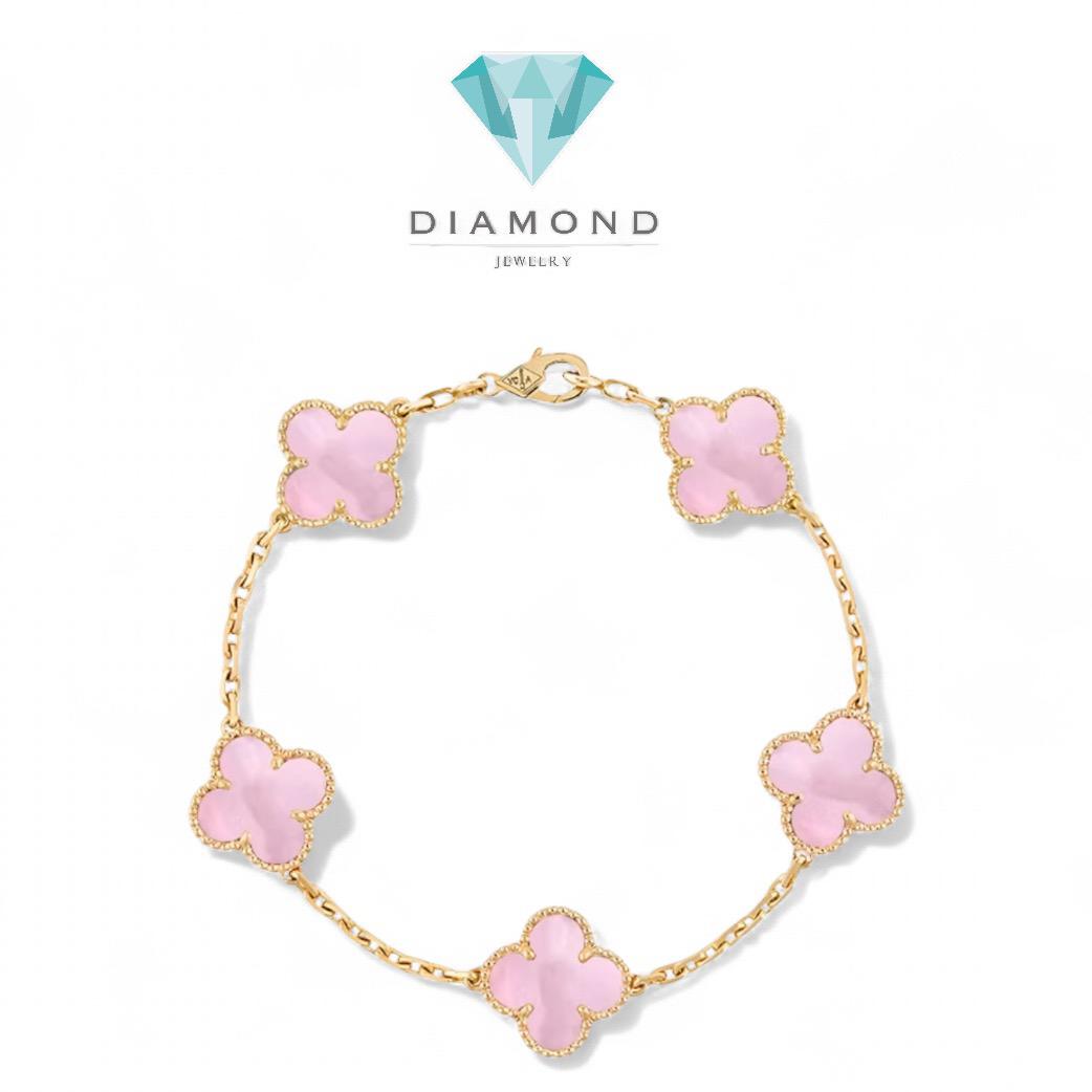 Mop Clover Alhambra Pink Pearl Bracelet 18K Gold-Diamond Jewelry-77GBD69000ABLS-HT