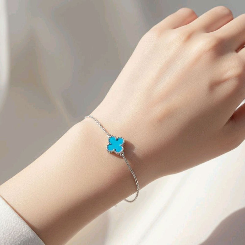 Turqoise Blue Sweet Clover 18K Bracelet/Earring/Necklace-Diamond Jewelry-91ABD32000AB-147GBD23100AB-97KBD29800AB-HT