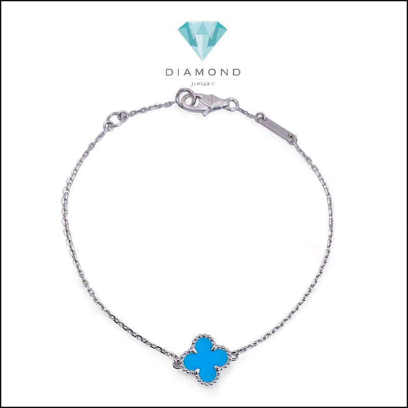 Turqoise Blue Sweet Clover 18K Bracelet/Earring/Necklace-Diamond Jewelry-91ABD32000AB-147GBD23100AB-97KBD29800AB-HT