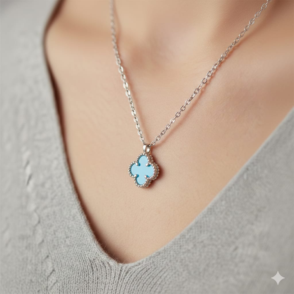 Turqoise Blue Sweet Clover 18K Bracelet/Earring/Necklace-Diamond Jewelry-91ABD32000AB-147GBD23100AB-97KBD29800AB-HT