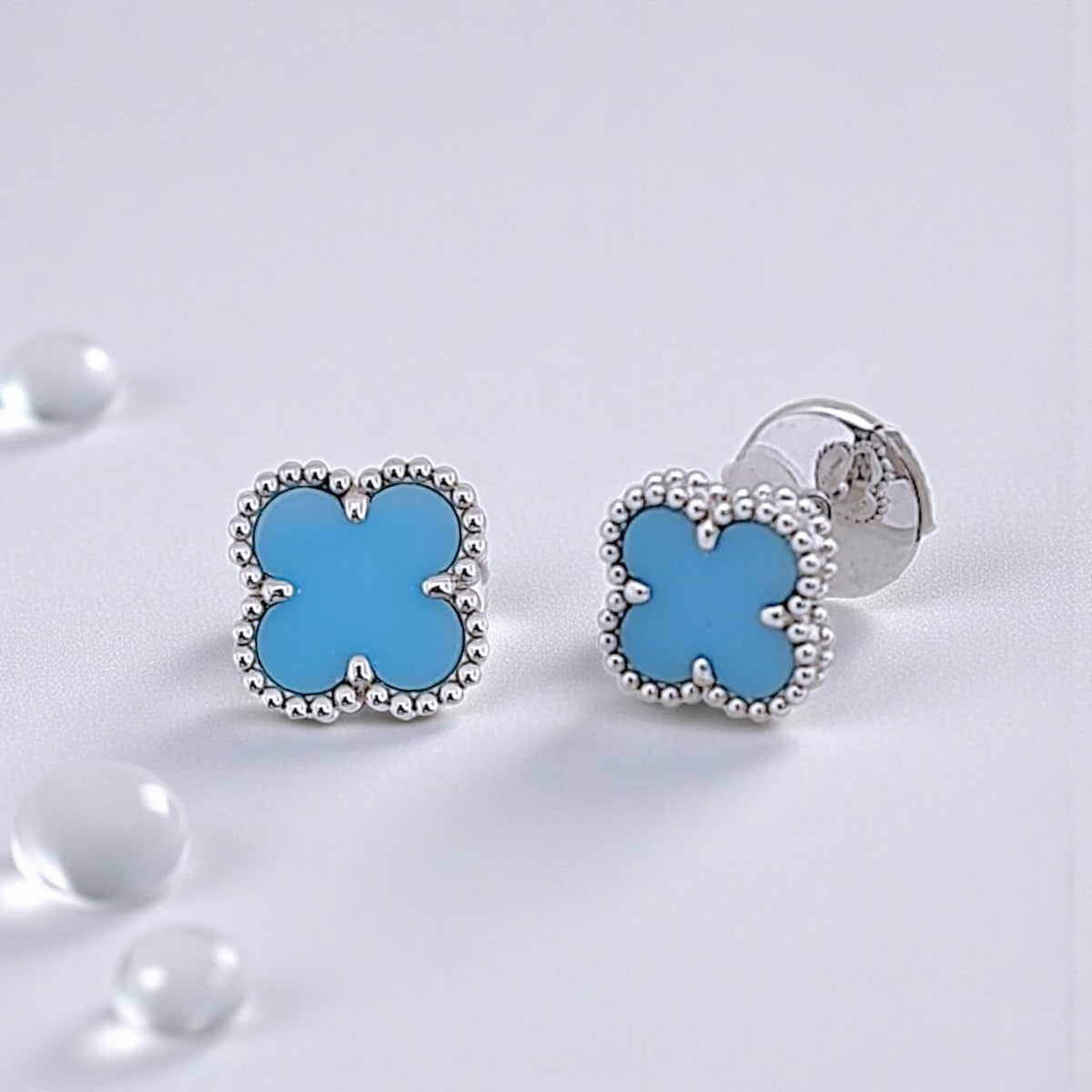 Turqoise Blue Sweet Clover 18K Bracelet/Earring/Necklace-Diamond Jewelry-91ABD32000AB-147GBD23100AB-97KBD29800AB-HT