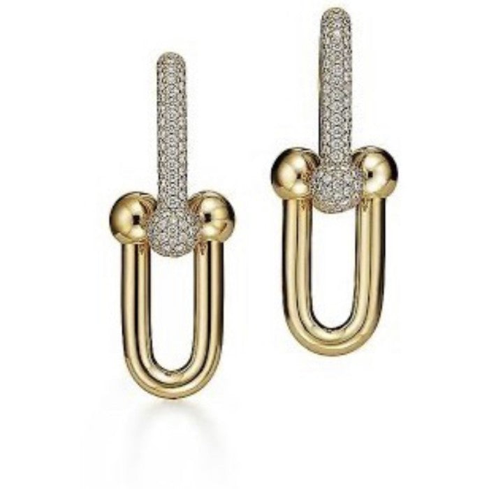 Hardware Earring Dainty 18K Gold -Diamond Jewelry-380ABDDM12633LS-HT