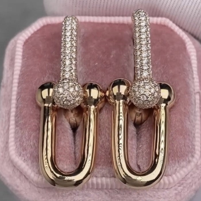 Hardware Earring Dainty 18K Gold -Diamond Jewelry-380ABDDM12633LS-HT