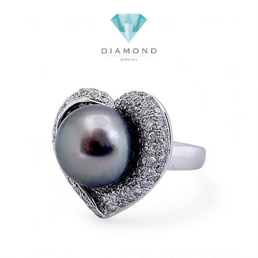 Heart Pearl Diamond Ring 18K / Diamond Jewelry