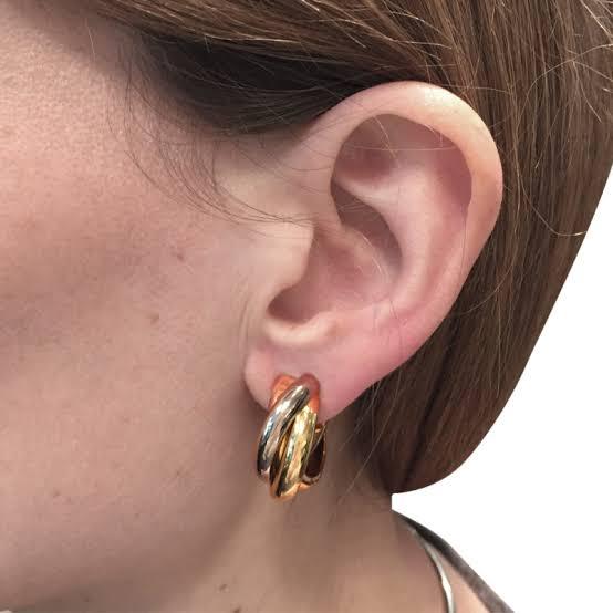 Trinity 18k gold earring Tricolor crt/ Anting Jepit emas 18k tiga warna Rose Gold,Yellow Gold, White Gold-Diamond Jewelry