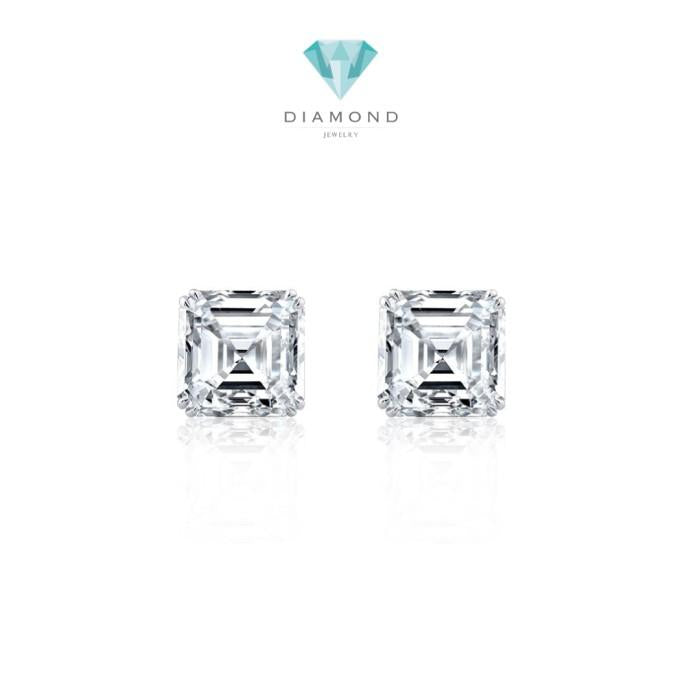 Asscher Cut AD Kristal Earring 750K Gold Diamond Jewelry-364AMS2LS-HT