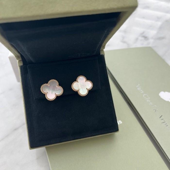 Vintage alhambra VCA earring Mother of Pearl 18K gold Diamond Jewelry