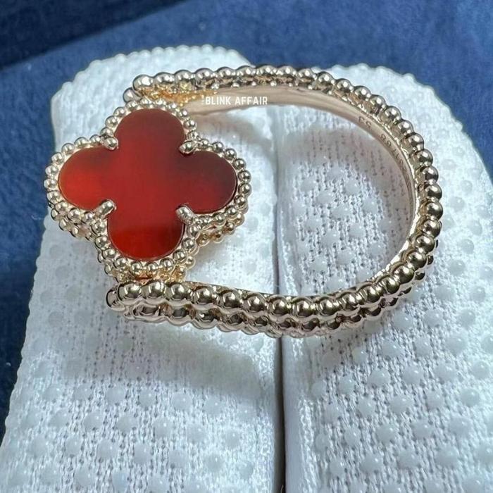 Vca flip charnelian diamond ring red 18k rose gold-Diamond Jewelry