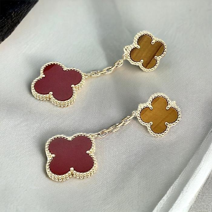 Tiger eye clover red duo magic alhambra earring 18k-Diamond Jewelry