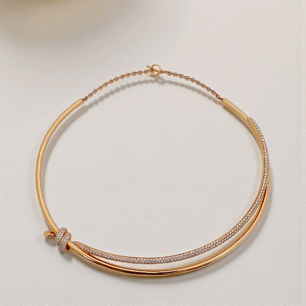 Knot Double Row Diamond Necklace 18K / Kalung Berlian Knot Double Row 18K / Diamond Jewelry 415KBD100000RY-HT