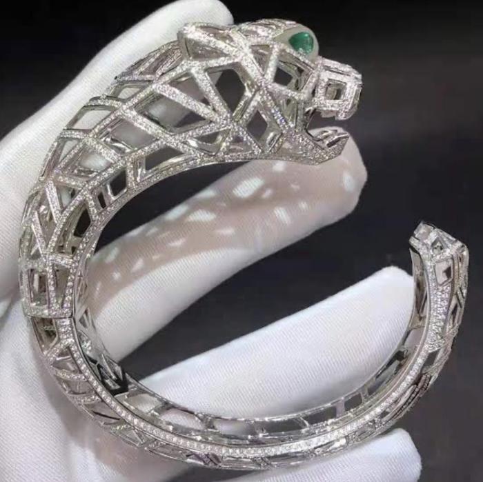 Panthere bangle diamond emerald 18K-Diamond Jewelry-50GRPANTHERE