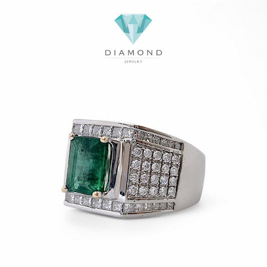 Emerald Diamond Ring Men 18K / Diamond Jewelry