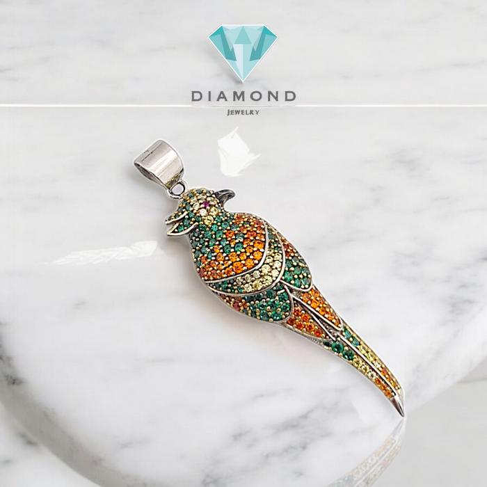Liontin Mas Rainbow Bird Permata 18K-Diamond Jewelry-189LMSWP7-HT