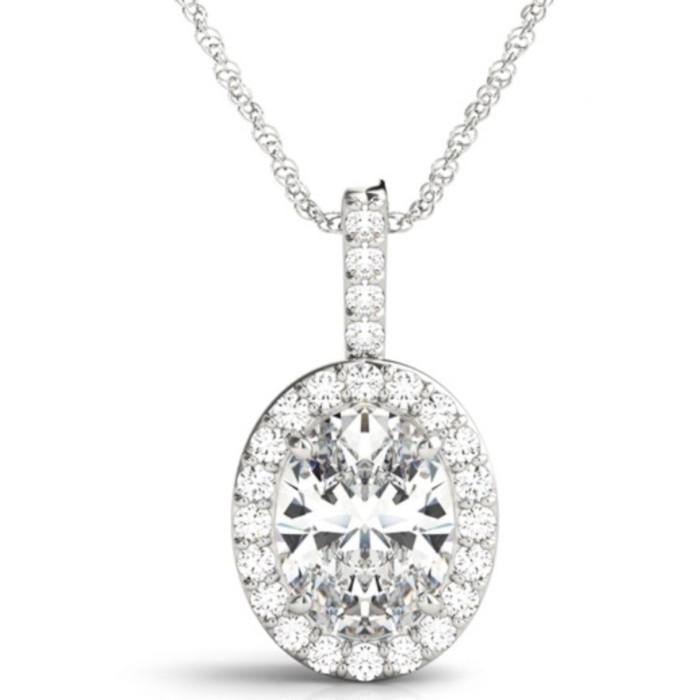 Oval solitaire piecut diamond pendant-18k-Diamond Jewelry