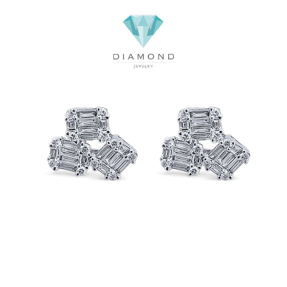Tri Baguette Diamond Earring 18K / Anting Berlian Tiga Baguette 18K / Diamond Jewelry 398AB10200KVLS-HT