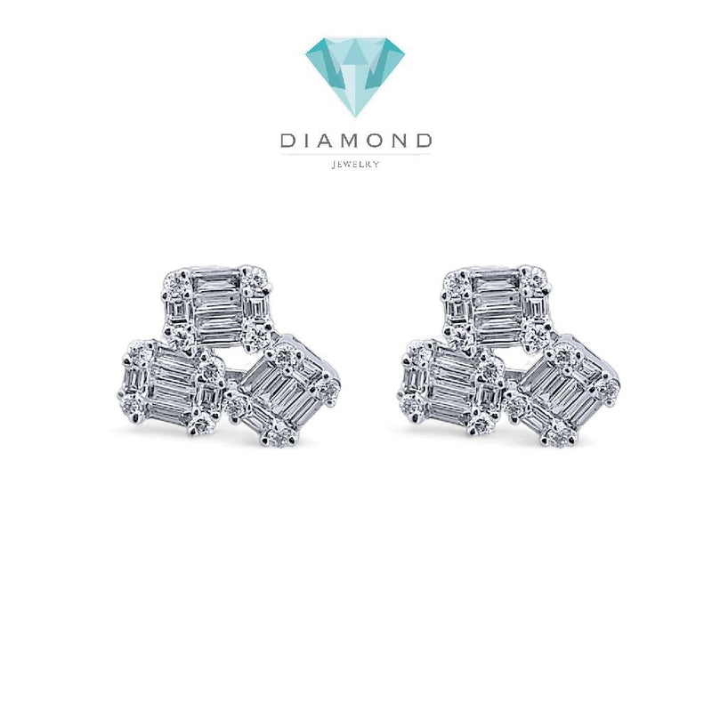 Tri Baguette Diamond Earring 18K / Anting Berlian Tiga Baguette 18K / Diamond Jewelry 398AB10200KVLS-HT