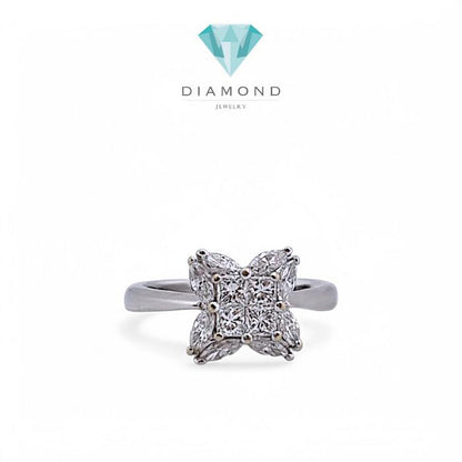 Diamond clover princess square Ring Diamond 18K / /Cincin berlian square  princess clover/Diamond Jewelry