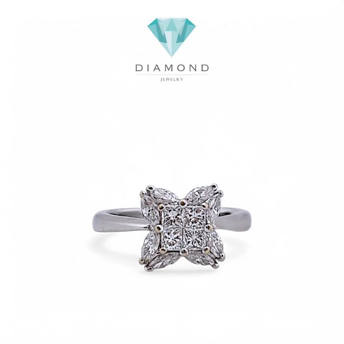 Diamond clover princess square Ring Diamond 18K / /Cincin berlian square  princess clover/Diamond Jewelry