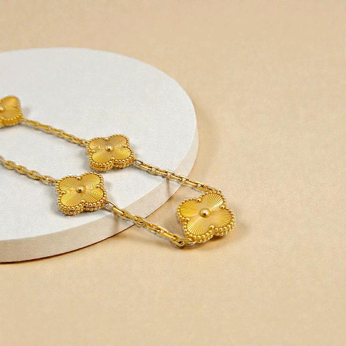 Gelang Bunga Clover Gold 18K 5 Motif Bunga Ukuran 15mm 13-15gr/ gold clover bracelet 18k - Vintage 15 mm