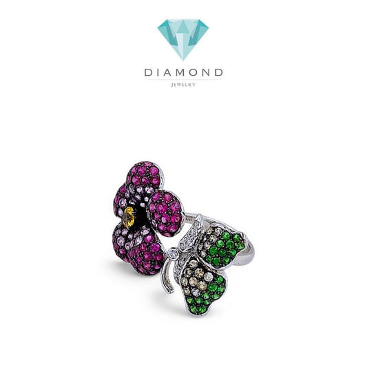 Flower Ruby Diamond Ring 18K / Diamond Jewelrg