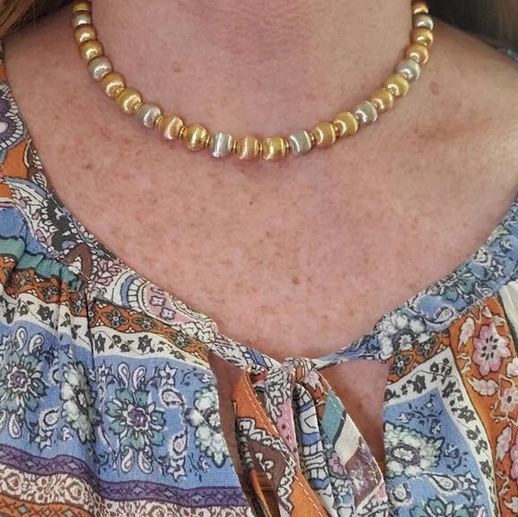 Tricolor Bid Gold Necklace 22K Gold-Diamond Jewelry-1KMS35LSNEWTRICOLOR-HT