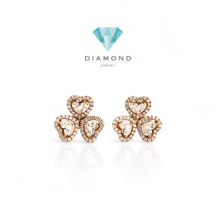 Anting Triheart Berlian Rose Gold/ Triheart clover heart diamond earring 18k-Diamond Jewelry