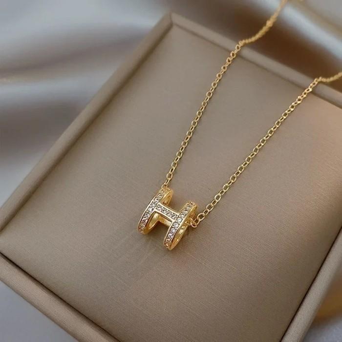 Pop H Necklace 18K With Diamond Flip Diamond Jewelry-387KB456LS-HT