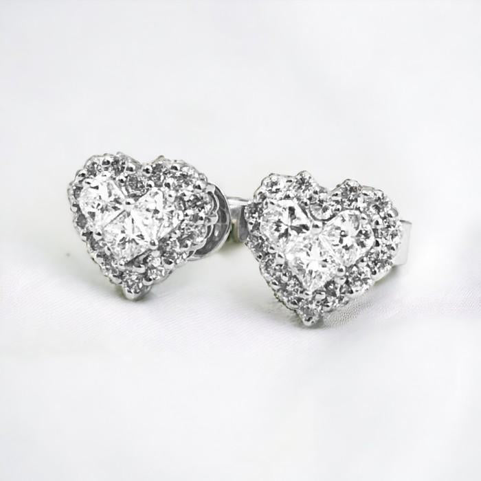 Diamond Heart stud 18k white gold-Diamond Jewelry