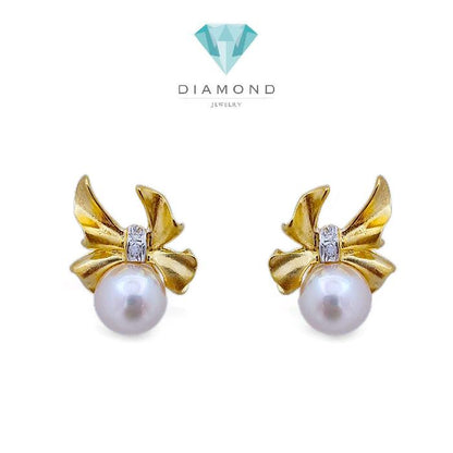 Ribbon Pearl Diamond Earring 18K / Diamond Jewelry 42AMGT1100WP