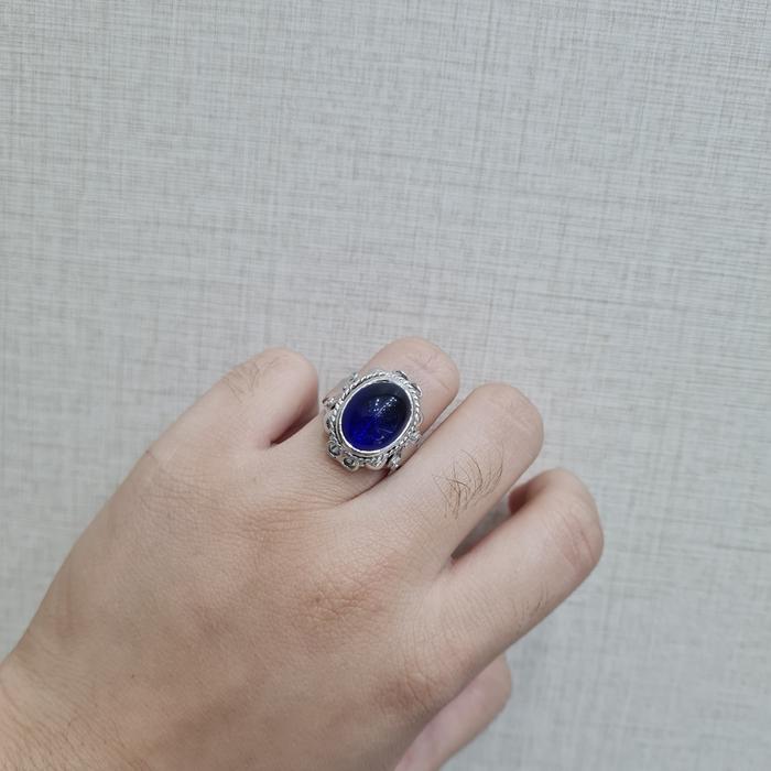 Oval Blue Stone Ring White Gold 18K-Diamond Jewelry