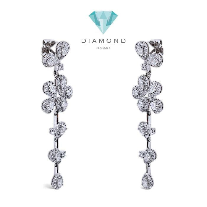 Flower Long Diamond Earring 18K / Diamond Jewelry 15AB26000LS