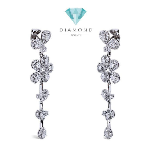 Flower Long Diamond Earring 18K / Diamond Jewelry 15AB26000LS