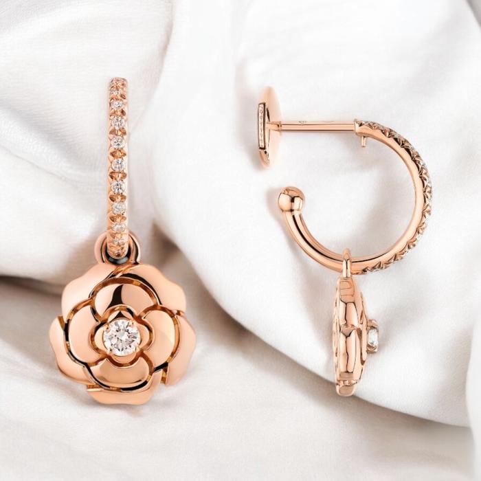 Camelia Flower Diamond Earrings 18K / Diamond Jewelry-361ABD11000RY-HT