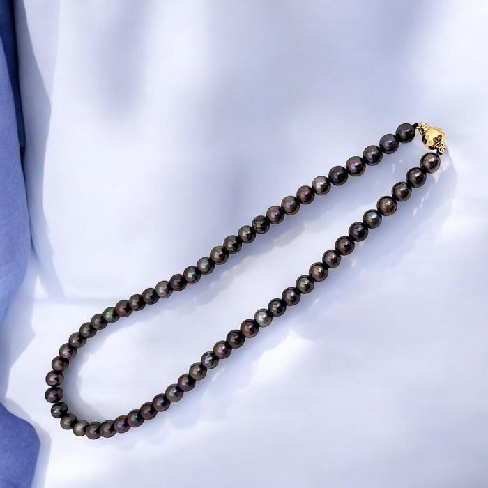 Pearl Black Akoya tennnis 7-8mm Necklace 18K / Diamond Jewelry