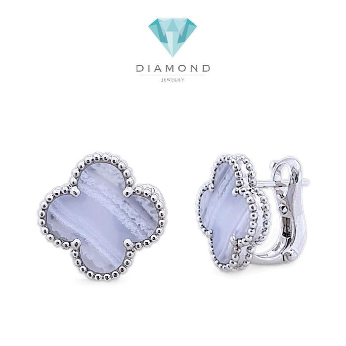 Clover vintage Chalcedony Earring 18K / Diamond Jewelry