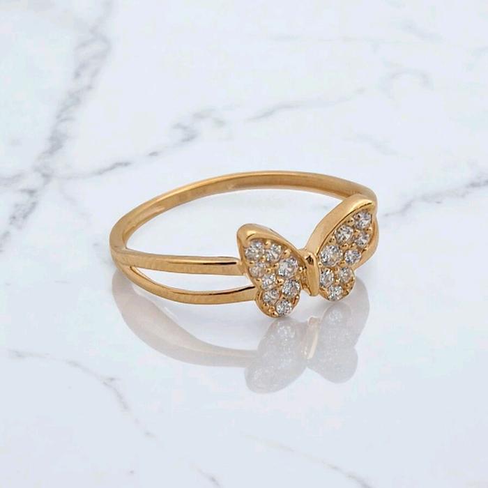 Cincin Emas Model Kupu-Kupu 2 Baris 700K-Diamond Jewelry-418CMS107LS-HT