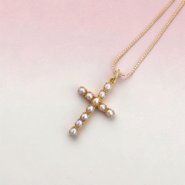 Pearl Of Cross Pendant 23K / Liontin Salib Mutiara 23K / Diamond Jewelry / 211LMSWP3