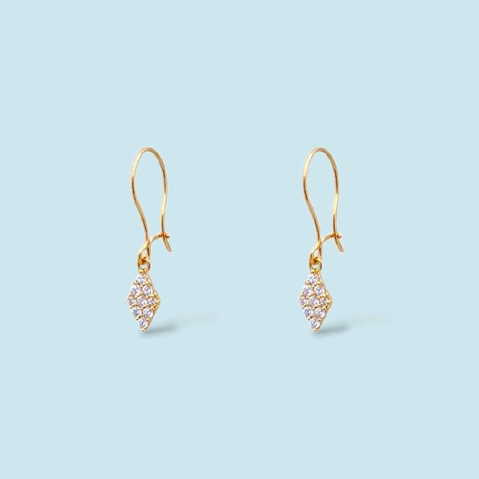 Rhombus Shaped Gold Hanging Earring 16K / Anting Gantung Emas Bentuk Belah Ketupat 16K / Diamond Jewelr / 433AMS103LS
