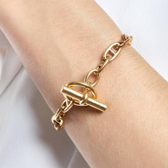 Chain anchor  Ancher H chain bracelet  Bangle chain 18k rose gold -Diamond Jewelry