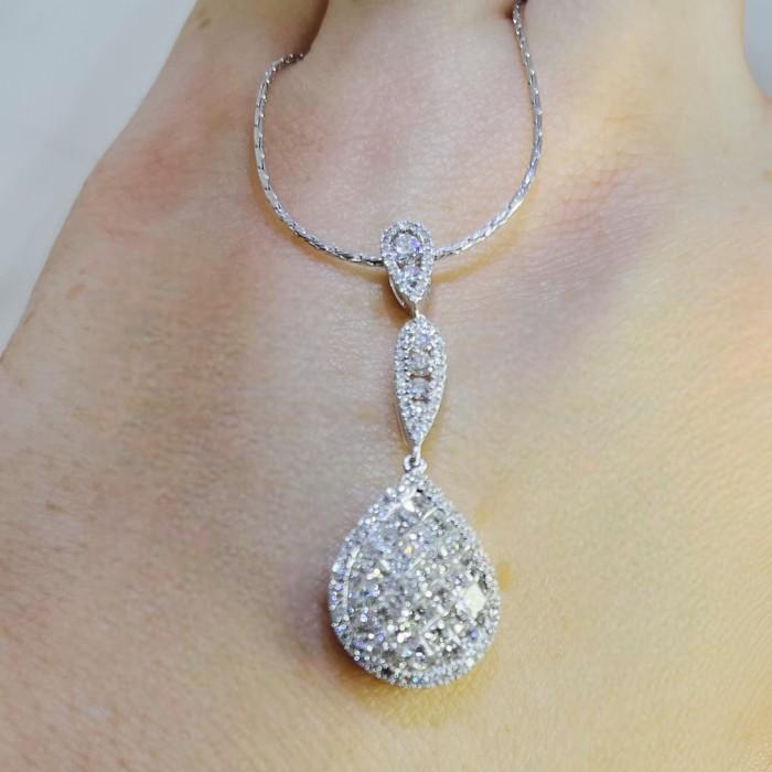 Pendant Pear Pave Diamond 18K White Gold-Diamond Jewelry